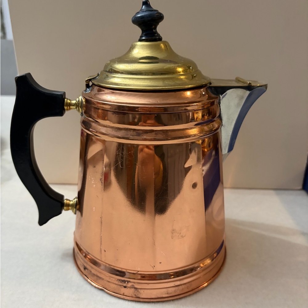 Vintage Copper and Brass Coffee Pot with Black Handle